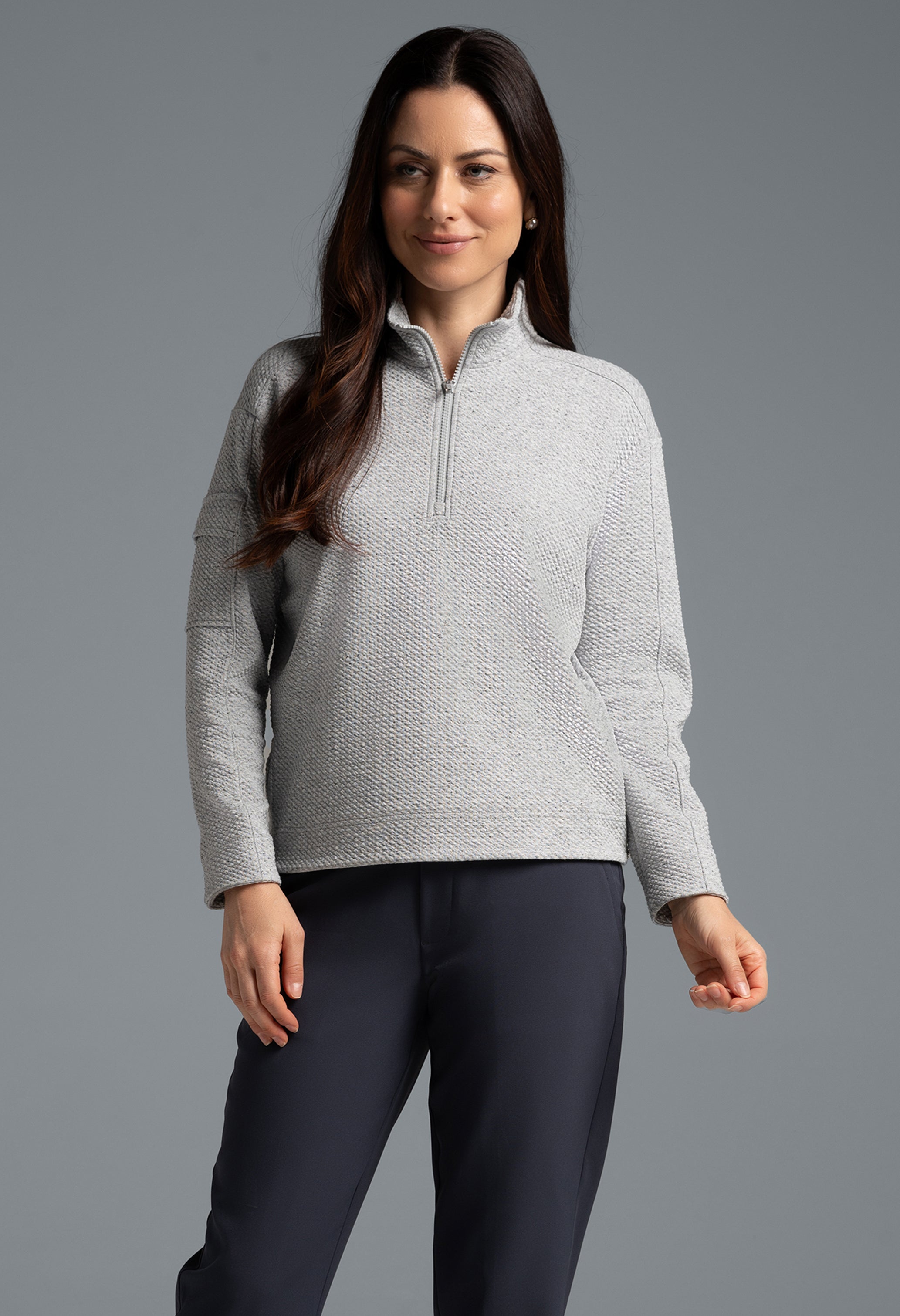 Solid Popcorn Stitch 1/4 Zip Pullover - 42000